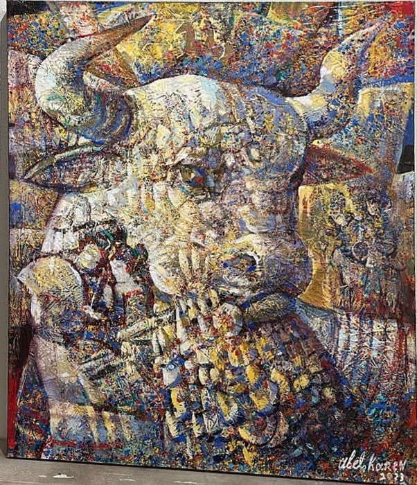 Apis — Oil on canvas, 70 × 60 cm (2023). Abel Karen Kazinyan.