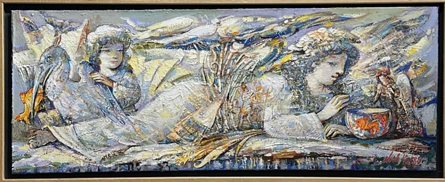 The Golden Fish — Oil on canvas, 45 × 110 cm (2024). Abel Karen Kazinyan.